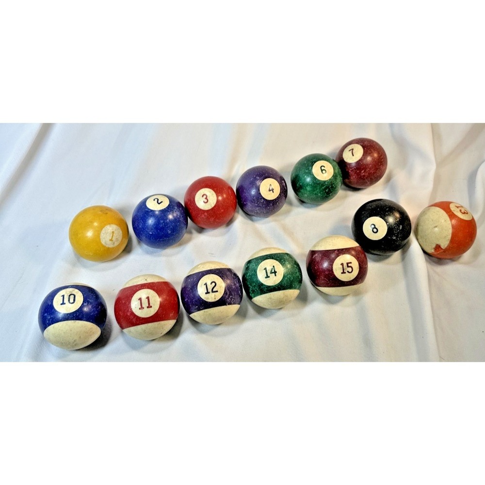 Vintage Brunswick Gold Crown Pool Pocket Billiard Balls (#13/14 Chipped. No #5)